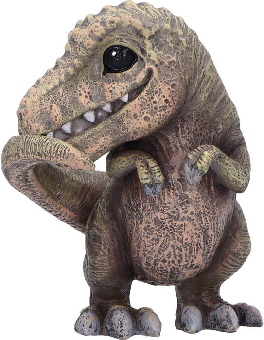 Drei weise T-Rex Figuren: Nichts sehen, nichts hören, nichts sagen