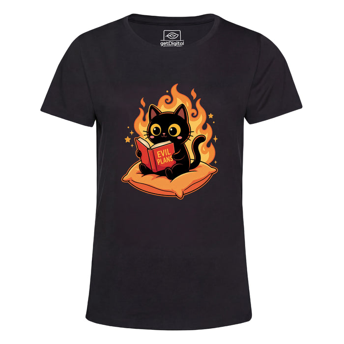 Gatto Nero Legge "Evil Plans" - Piani Malvagi con Stile - Vista Principale Girlie Nero