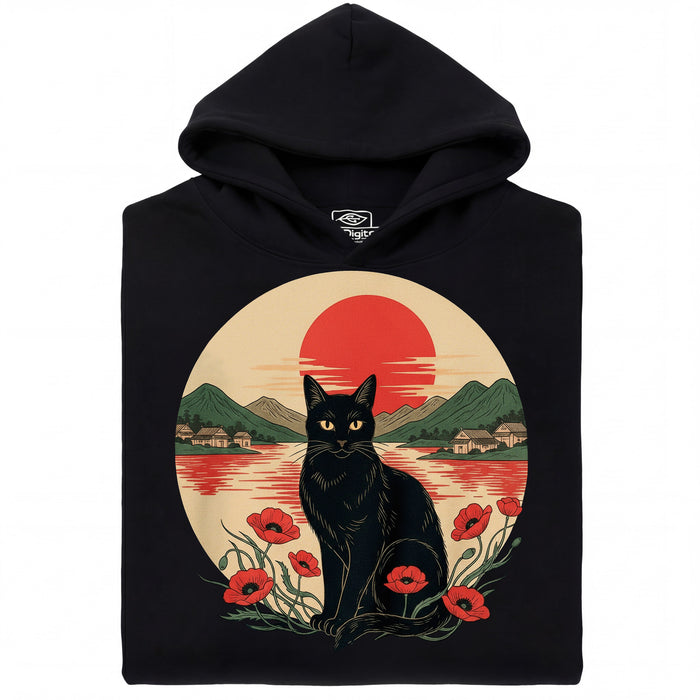 Sunset Cat  - Vista principale Felpa con cappuccio Nero