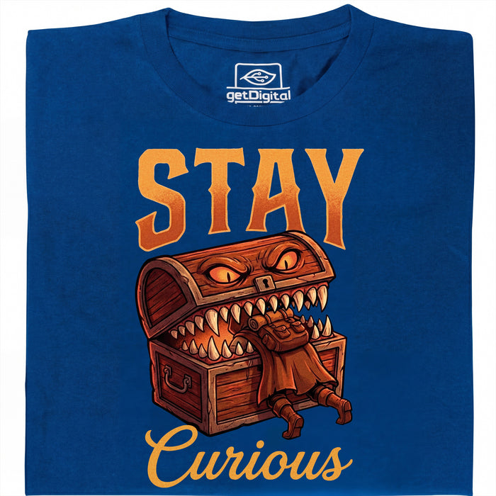 Stay Curious - Vista frontale Maglietta Blu
