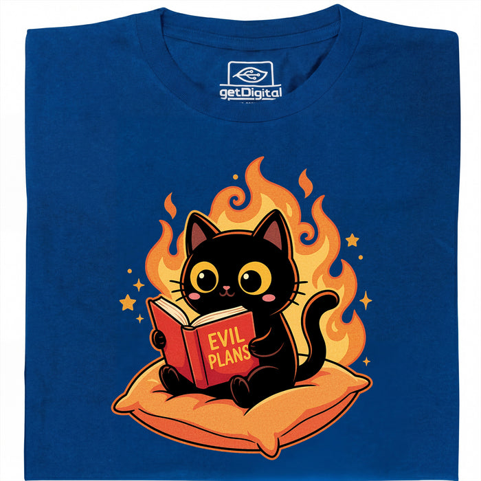 Gatto Nero Legge "Evil Plans" - Piani Malvagi con Stile - Vista Principale T-Shirt Blu