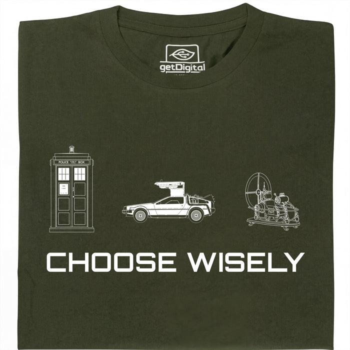 Choose Your Time Machine - Vista principal Camiseta Verde Oscuro