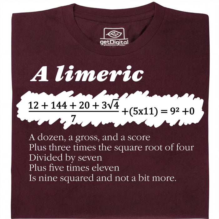 A Limerick - Poema matemático con ecuación - Vista principal Camiseta Rojo Oscuro