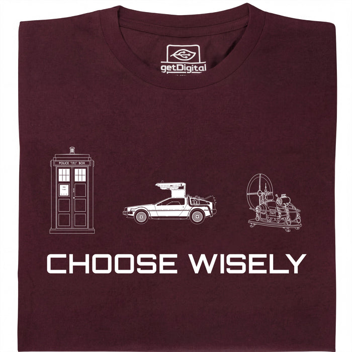 Choose Your Time Machine - Vista principal Camiseta Rojo Oscuro
