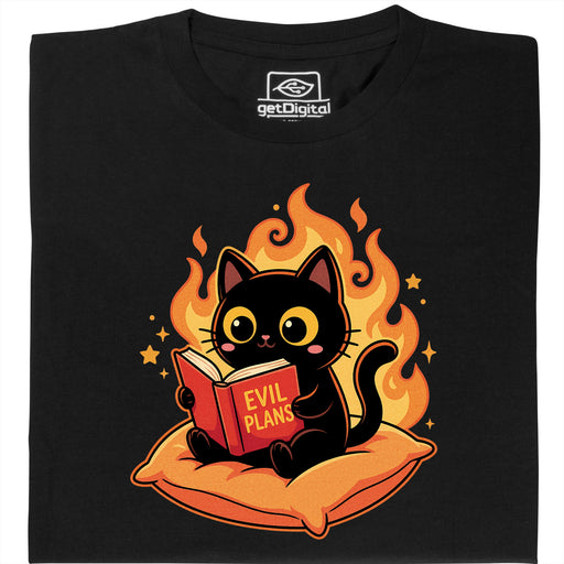 Gatto Nero Legge "Evil Plans" - Piani Malvagi con Stile - Vista Principale T-Shirt Nero