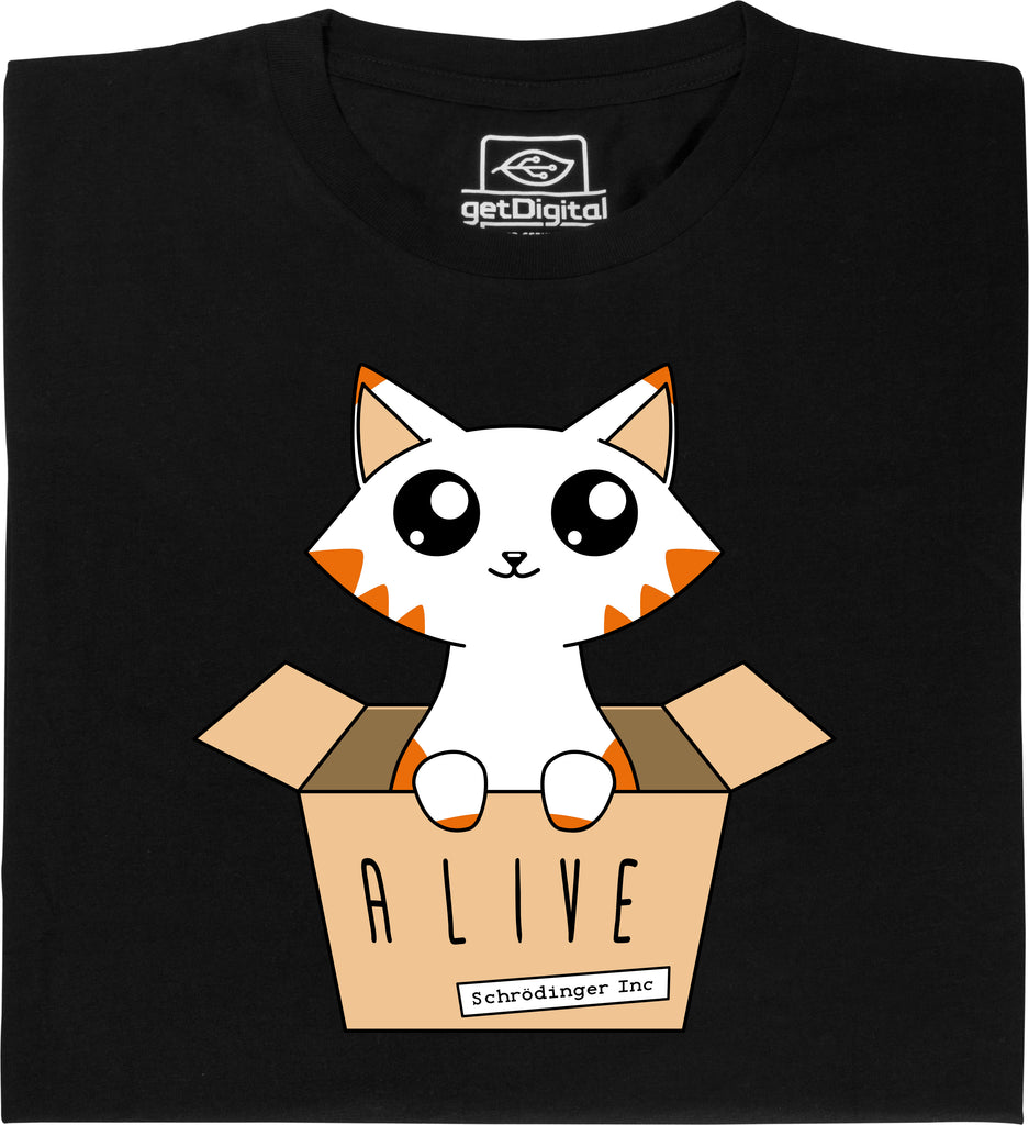 T-Shirt Donna Gatto Di Schrödinger - Maglietta Nera In Cotone Ring Spun, Regular Fit