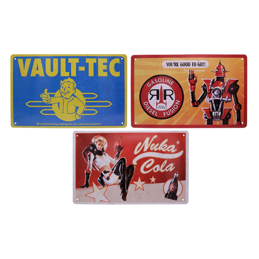 Fallout set di 3 targhe in metallo (Vault-Tec, Red Rocket, Nuka Cola)